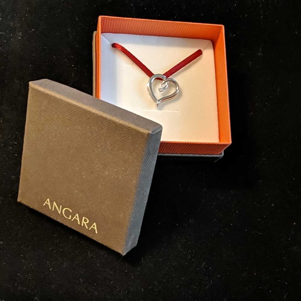 Angara sterling single diamond heart pendant